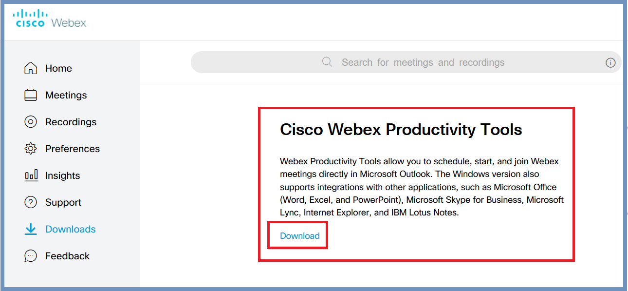 Poieranie dodatku Webex do Outlooka
